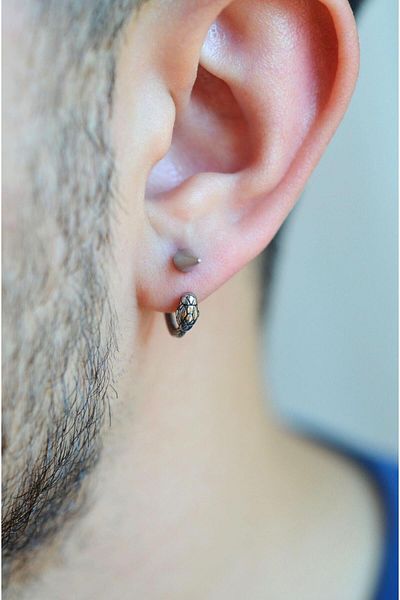 Sacce Scarves&Accessories Silver Colored Snake Figured Men's Earrings - Special Design