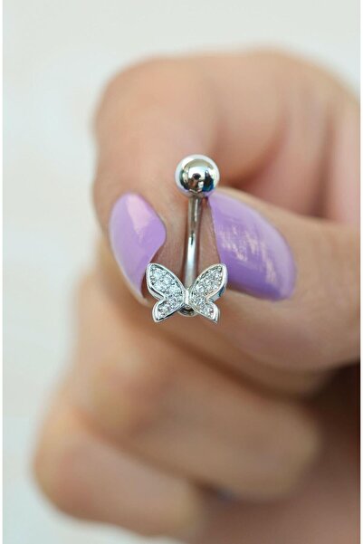 Sacce Scarves&Accessories Çelik Kelebek Figürlü Minimal Göbek Piercing Gümüş Renk