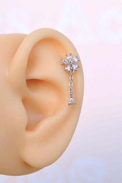 Sacce Scarves&Accessories Zincir Sallantılı Çiçek Piercing Helix Kıkırdak Lob...
