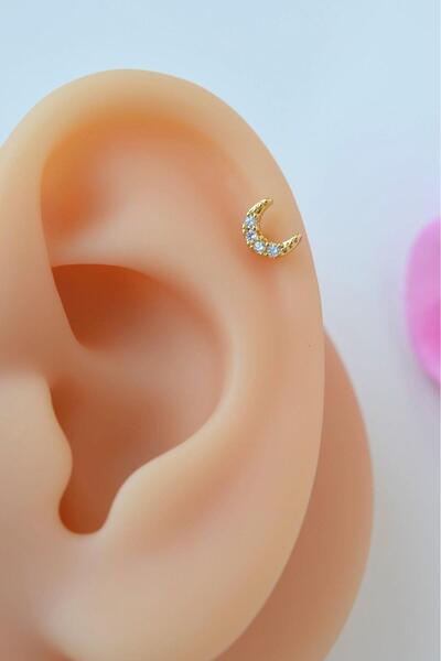 Sacce Scarves&Accessories Gold Renkli Taşlı Ay Figürlü Piercing Helix Kıkırdak Conch Lob
