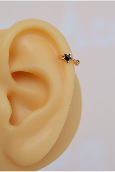 Sacce Scarves&Accessories Halka Model Siyah Renk Mini Yıldızlı Tragus Piercing Helix