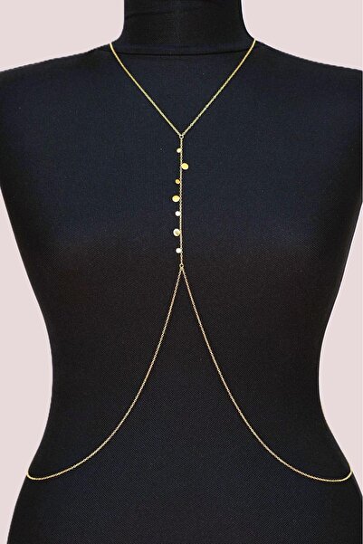 Sacce Scarves&Accessories Işıltılı Pullu Çelik Vücut Zinciri Body Chain Gold Renk