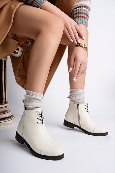 Deripabuc Genuine Leather Beige Women's Leather Boots Trc-2733