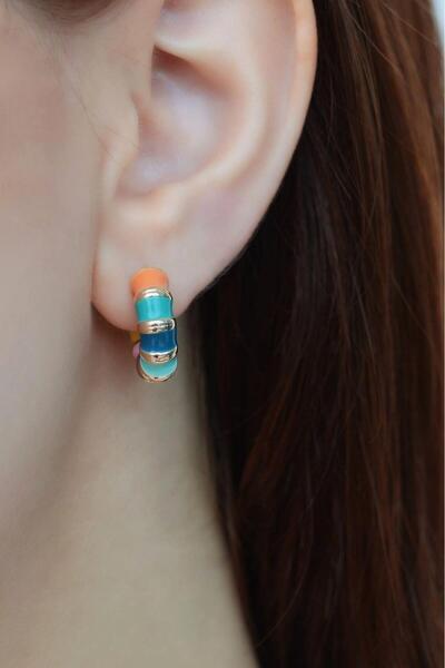 Sacce Scarves&Accessories Renkli Mineli Bombeli Çelik Halka Küpe