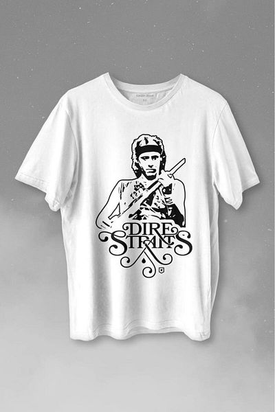 Kendim Seçtim Μπλουζάκι με κιθάρα ροκ μουσικής Unisex Dire Straits David Mark Knopfler