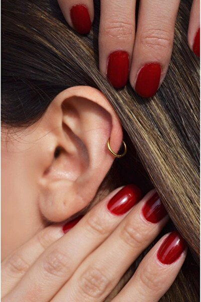 Sacce Scarves&Accessories 8 Mm Çelik Düz Halka Tragus Piercing Helix Kıkırdak Küpesi Gold