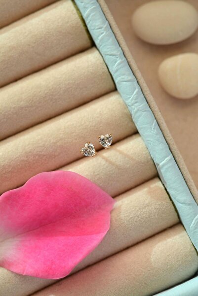 Sacce Scarves&Accessories Mini Tektaş Kalp Küpe Kalp Taşlı Küpe Kalpli Küpe 3 mm