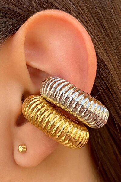 Sacce Scarves&Accessories Büyük Bombeli Earcuff Geniş Halka Kıkırdak Küpesi Gümüş Renk