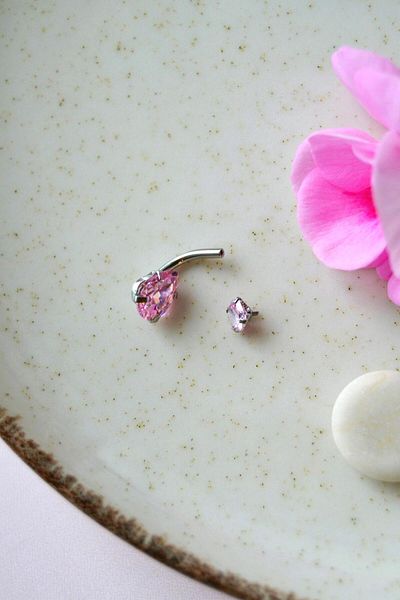 Sacce Scarves&Accessories Drop Stone Model Steel Belly Piercing with Pink Zircon Stone