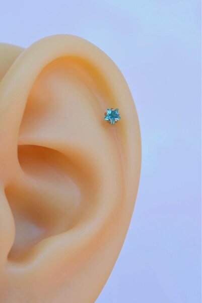 Sacce Scarves&Accessories Silver Çelik Su Yeşili Tektaş Yıldız Tragus Piercin...