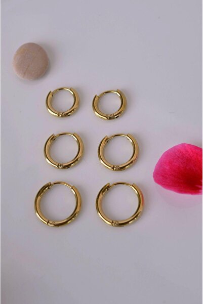 Sacce Scarves&Accessories Minimal Gold Çelik Küpe Seti 6 Parça