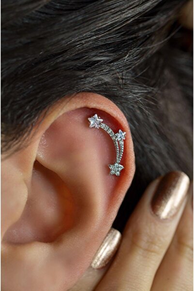 Sacce Scarves&Accessories Kuyruklu Yıldızlı Kıkırdak Küpesi Gümüş Renk