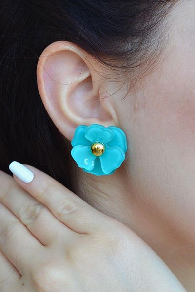Sacce Scarves&Accessories Water Green Flower Patterned Earrings
