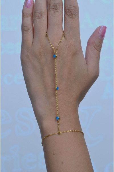 Sacce Scarves&Accessories Evil Eye Beaded Steel Shahmaran Gold Color