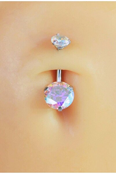 Sacce Scarves&Accessories Çelik Hologram Tektaş Göbek Piercing Gümüş Renkli