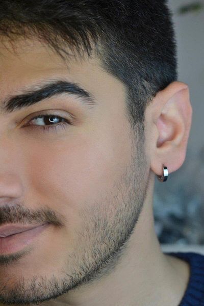 Sacce Scarves&Accessories Men's Silver Color Steel Hoop Earring Single
