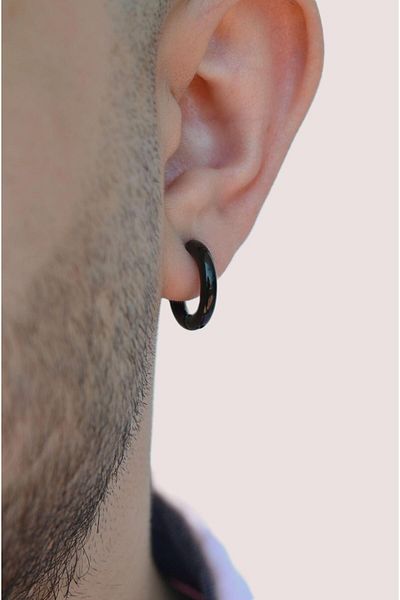 Sacce Scarves&Accessories Men's Black Steel Hoop Earrings - Compressed