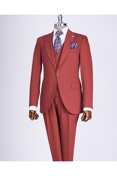 TerziAdemAltun Set jachetă și vestă slim în stil italian de culoare cărămidă - T13496