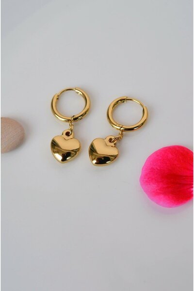 Sacce Scarves&Accessories Kalp Sallantılı Çelik Halka Küpe Gold