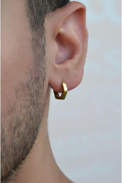 Sacce Scarves&Accessories أقراط دائرية من الفولاذ الخماسي باللون الذهبي للرجا...