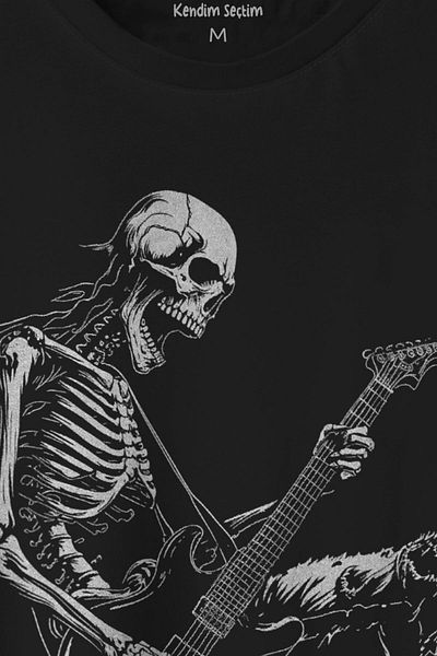 Kendim Seçtim Tricou negru unisex - Imprimat Skeleton Guitar, Tricou Heavy Metal Skull Rock