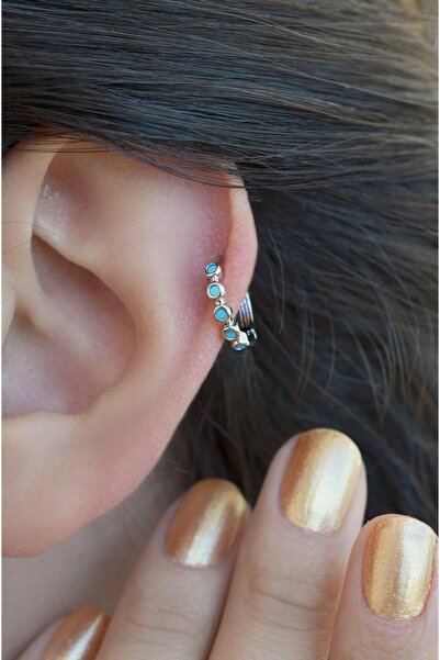 Sacce Scarves&Accessories Firuze Halka Piercing Helix Kıkırdak Küpesi Gümüş Renk