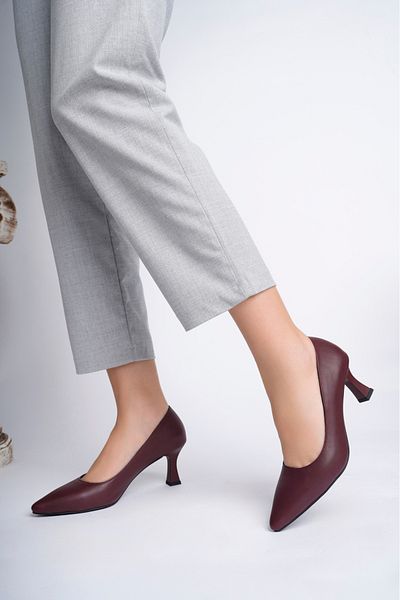 Deripabuc Genuine Leather Claret Red Women's Leather Heeled Shoes Trc-92280