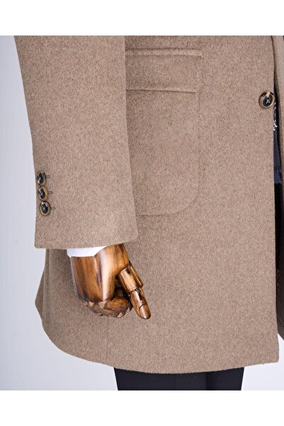 TerziAdemAltun Ανδρικό παλτό βιζόν T13366 με μάλλινο μείγμα με μυτερό γιακά σε ιταλικό στυλ