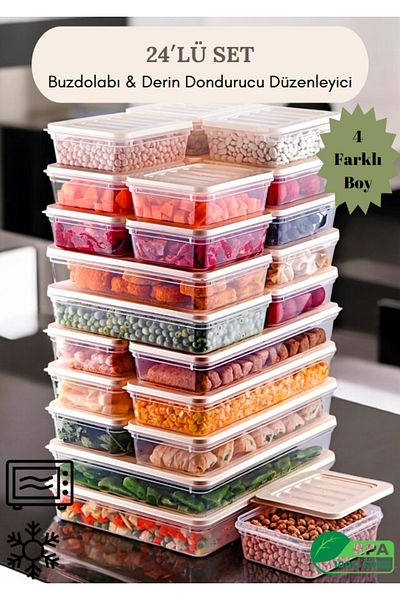 Flash Bazaar 24 قطعة من حاوية التخزين المناسبة للميكروويف والتجميد - 2x2400 مل 4x1200 مل 6x1170 مل 12x600 مل غطاء كريمي