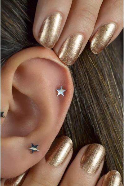 Sacce Scarves&Accessories Çelik Yıldız Piercing Helix Kıkırdak Gümüş Renk