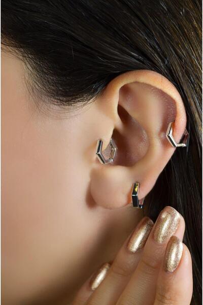 Sacce Scarves&Accessories Gümüş Renk Beşgen Halka Piercing Tragus Helix Kıkırdak