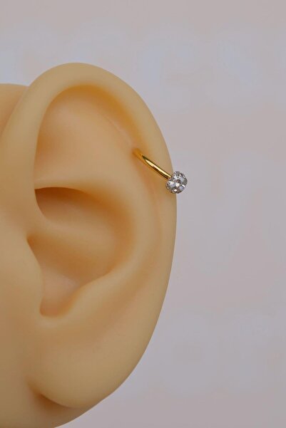 Sacce Scarves&Accessories Gold Çelik Taşlı Toplu Piercing 8 mm Smiley Piercing Helix Tragus Lob Kıkırdak