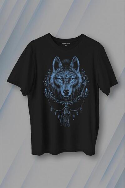 Kendim Seçtim Bozkurt Kurt Kafası Wolf Mavi Baskılı Tişört Unisex T-shirt