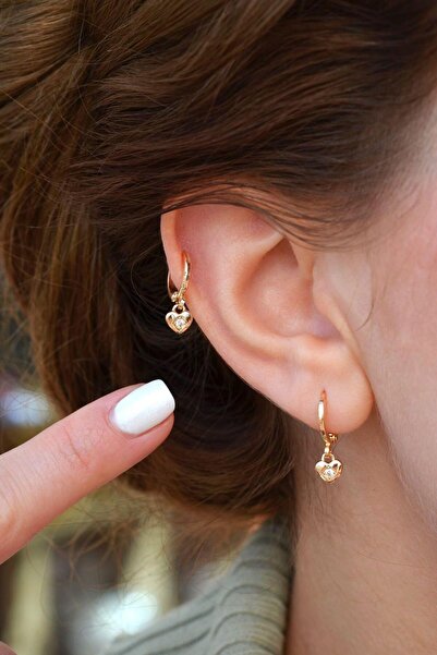 Sacce Scarves&Accessories Mini Kalp Sallantılı Halka Küpe Kalpli Mini Küpe