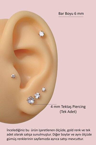 Sacce Scarves&Accessories 4 mm Tektaşlı 6 mm Çelik Piercing Gold Renkli