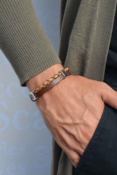 Sacce Scarves&Accessories Casual Men's Leather Bracelet Coffee Tone Leather Men's Bracelet