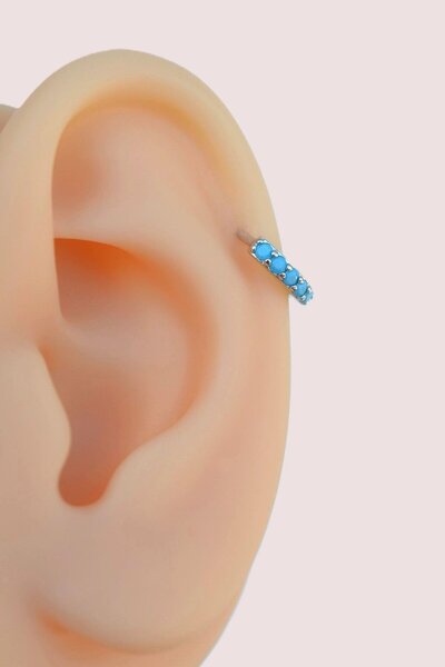 Sacce Scarves&Accessories Gümüş Renkli 8 mm Firuze Taşlı Helix Piercing Tragu...