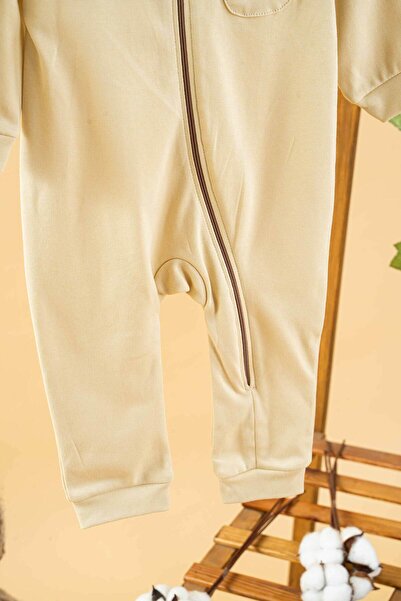 bombe Baby Girl Boy Yellow Plain Seasonal Cotton Jumpsuit with Pockets and Zipper