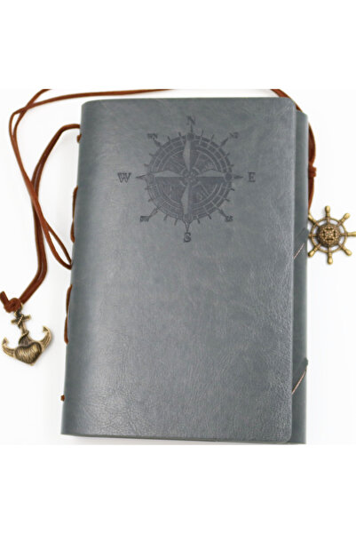 enyareshome Gray Color Vegan Leather Cover Sailor Nostalgic Memo Commemorative Book 80 Sheets A5 - Removable Page