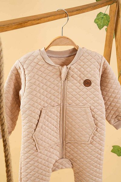 bombe Baby Boys and Girls Quilted Cotton Romper with Pockets and Zipper