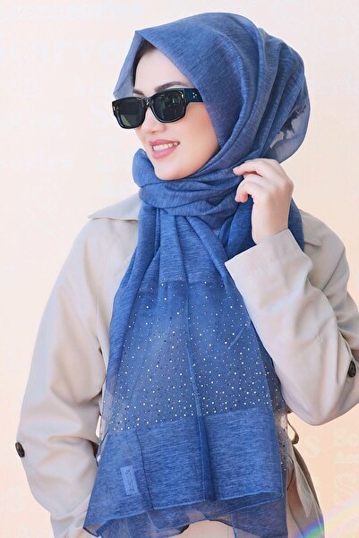 Sacce Scarves&Accessories Taşlı Mavi Renk İpek Şal