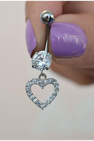 Sacce Scarves&Accessories Çelik Kalp Sallantılı Göbek Piercingi Gümüş Renkli