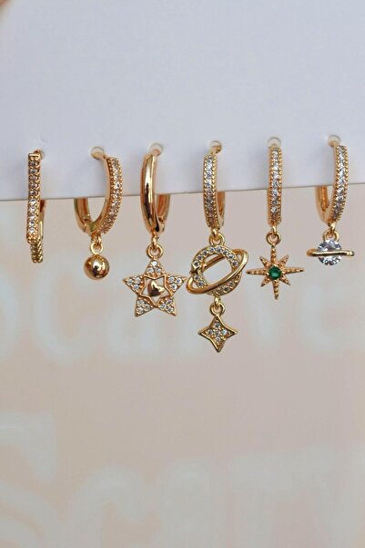 Sacce Scarves&Accessories Yıldız Gezegen Kuzey Yıldızı Küpe Seti 6 Parça Çok ...