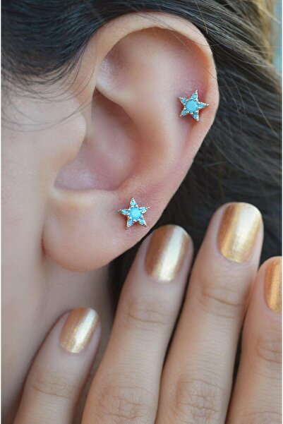 Sacce Scarves&Accessories Mavi Firuze Yıldız Piercing Helix Kıkırdak