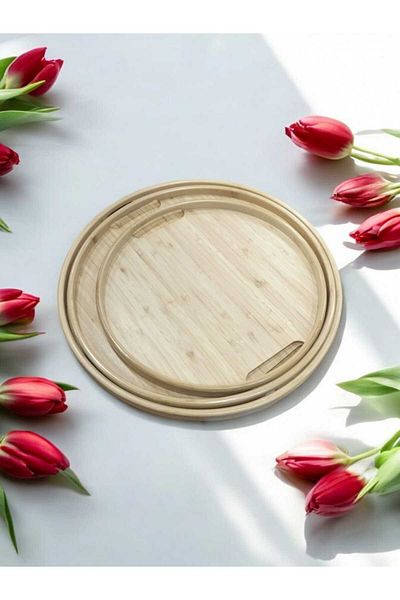 AURA Bamboo Round Display Table Serving 3 Tray