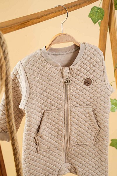 bombe Baby Boys and Girls Quilted Cotton Romper with Pockets and Zipper