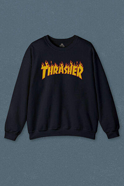 so cool Lacivert Суитшърт Music Trasher Flame Blaze Logo Skateboard Hip Hop B...