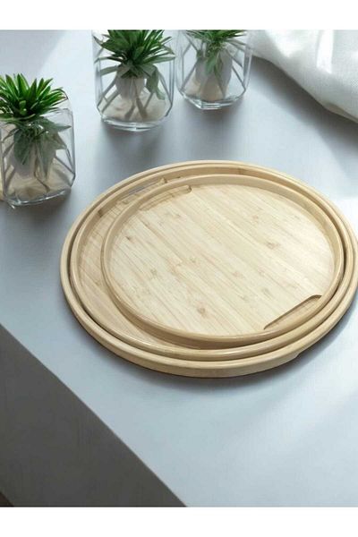AURA Bamboo Round Display Table Serving 3 Tray
