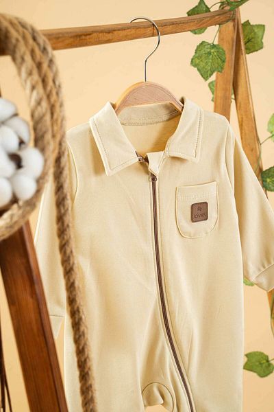 bombe Baby Girl Boy Yellow Plain Seasonal Cotton Jumpsuit with Pockets and Zipper