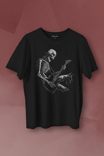 Kendim Seçtim Tricou negru unisex - Imprimat Skeleton Guitar, Tricou Heavy Metal Skull Rock